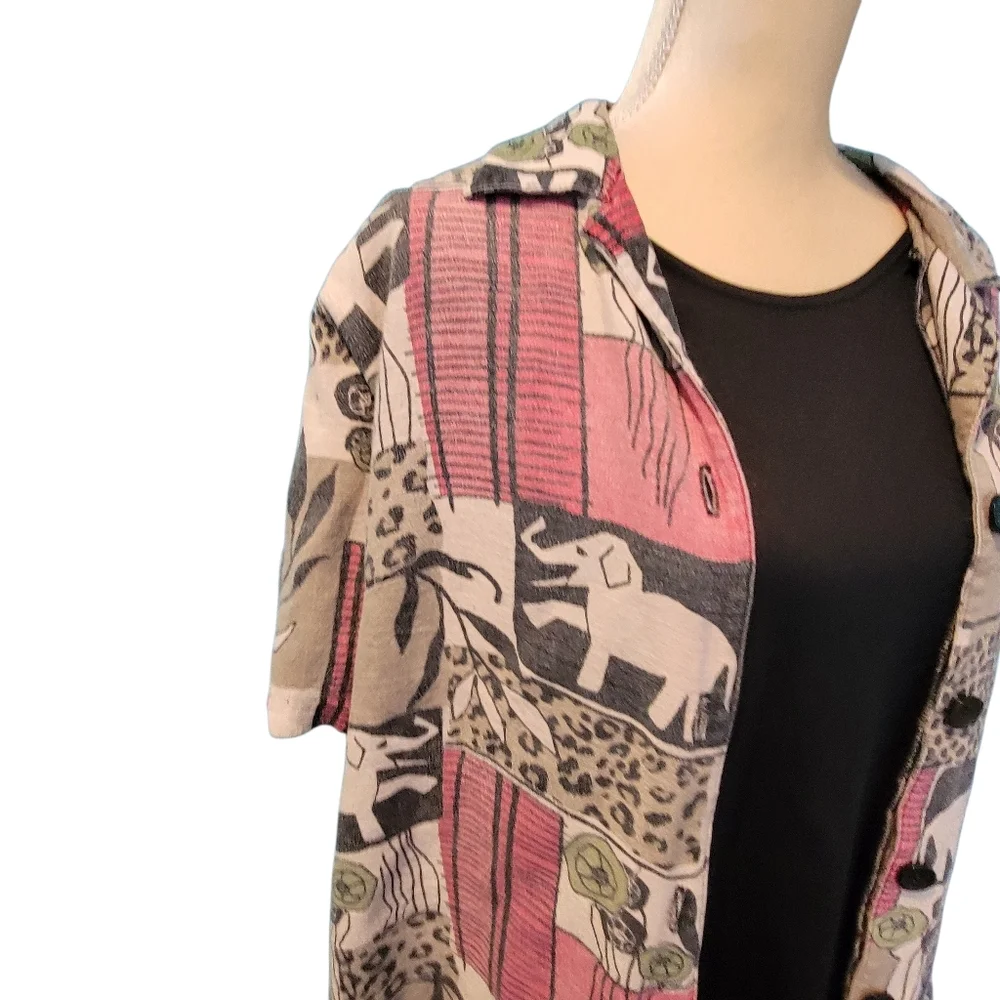 MAGGIE BARNES Mock Twinset Blouse Elephant Floral Size 22W